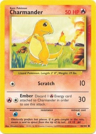 Charmander 46/102 Base Set Pokémon card from the PokePals vintage singles range