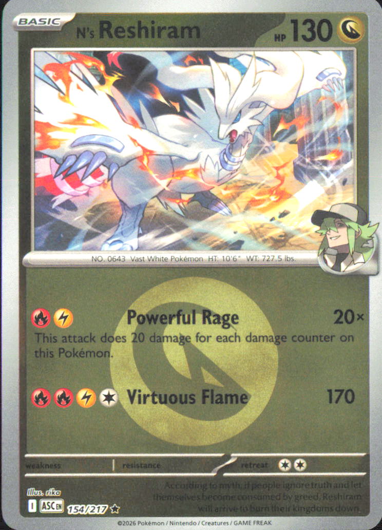 N's Reshiram (Energy Symbol Pattern) ME: Ascended Heroes 154/217 NM - Pokemon TC