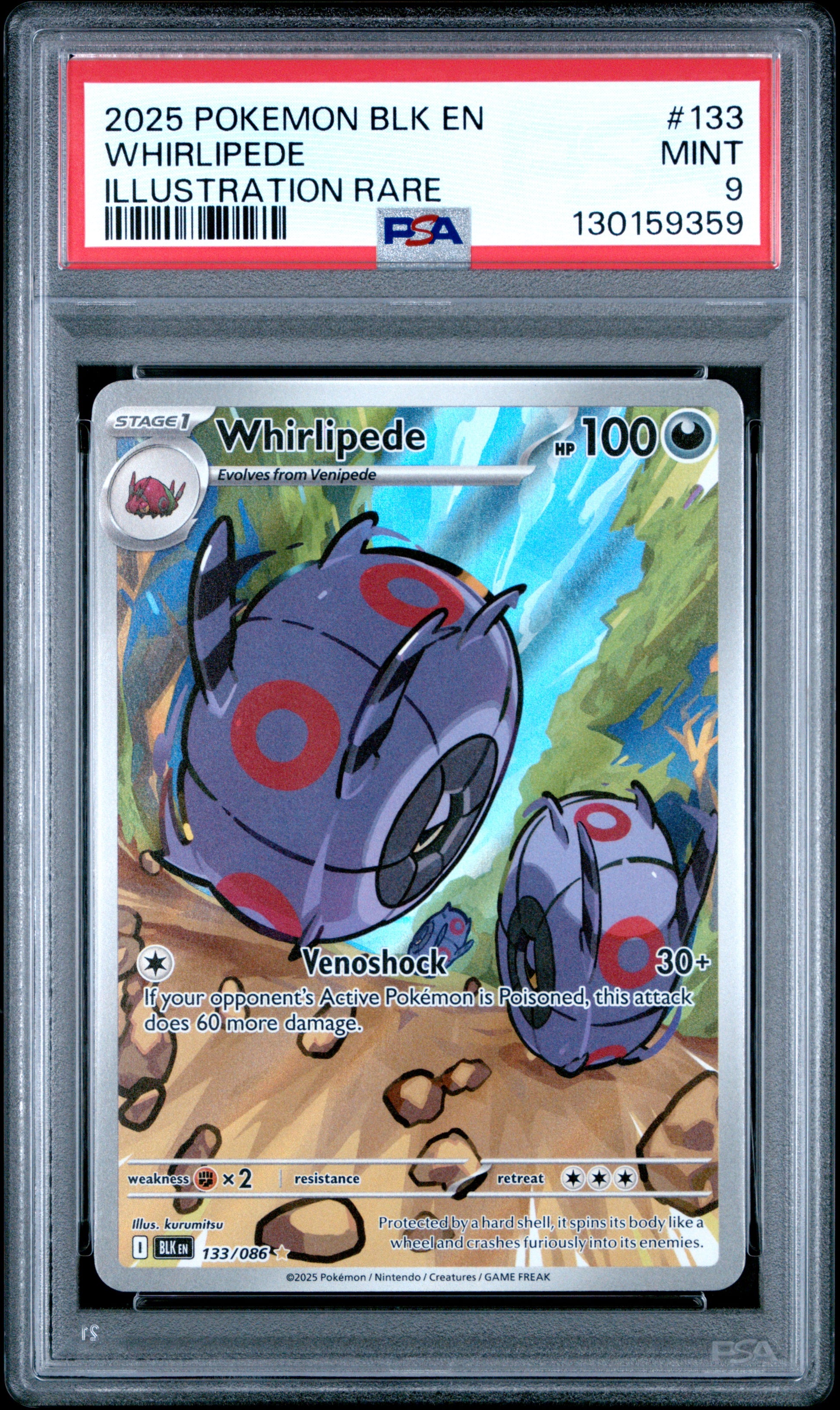 Whirlipede Pokemon Black Bolt 133 NM - Pokemon TCG PSA 9