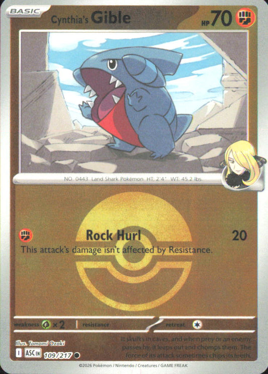 Cynthia's Gible (Poke Ball) ME: Ascended Heroes 109/217 NM - Pokemon TCG