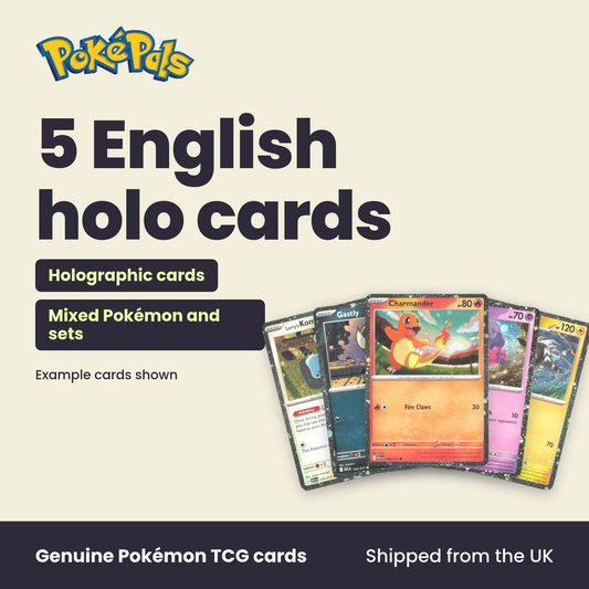5 English holo cards: Holographic cards, Mixed Pokémon and sets