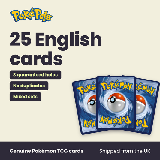 25 English cards: 3 guaranteed holos, No duplicates, Mixed sets