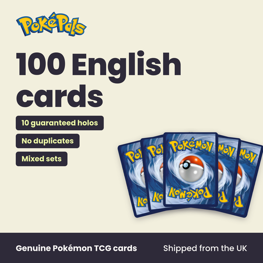 100 English cards: 10 guaranteed holos, No duplicates, Mixed sets